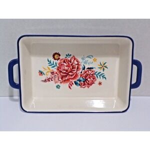 The Pioneer Woman Casserole Dish w/Lid Heritage Floral Stoneware & Acacia Wood